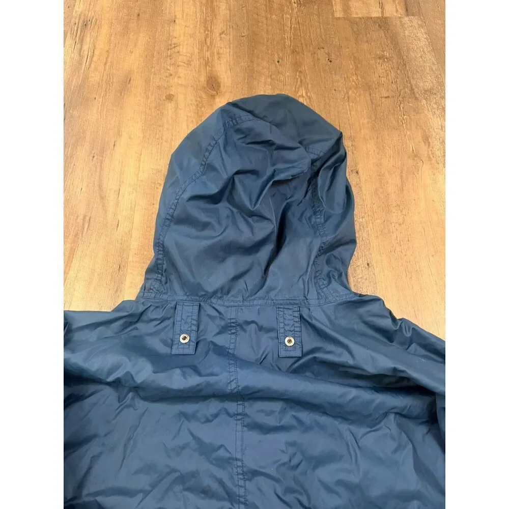 Vtg Helly Hansen Packable Rain Jacket Blue Hooded Full Zip Pockets Men's M *Read